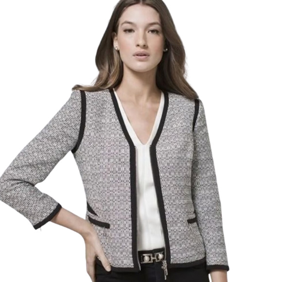 White House Black Market Contrast Tweed Zip Blazer Jacket Size 8 - Picture 1 of 7